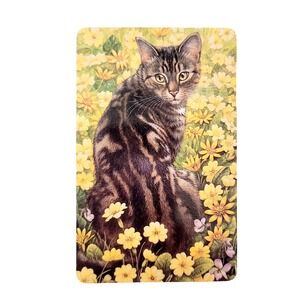 Vintage 90s Lesley Ivory Cats Card Bookmark- Octopussy Flowers 1990 Antioch W211